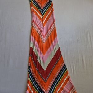 Striped Chevron Maxi Dress - Orange & Pink